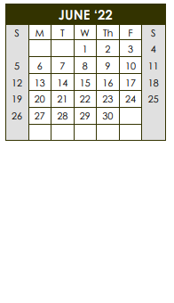 District School Academic Calendar for Lubbock Co Youth Ctr for June 2022