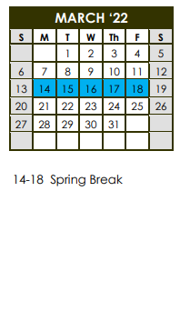 District School Academic Calendar for Daep for March 2022