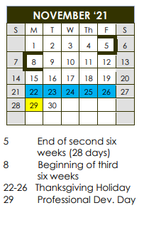 District School Academic Calendar for Shallowater Intermediate for November 2021