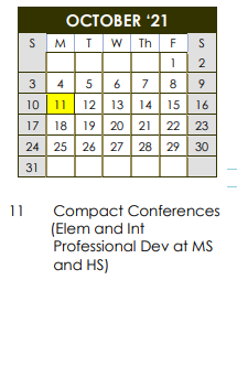 District School Academic Calendar for Shallowater Intermediate for October 2021