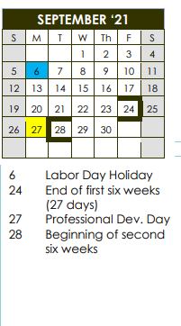 District School Academic Calendar for Daep for September 2021