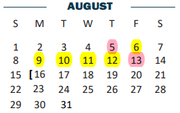 District School Academic Calendar for Elementary Aep for August 2021