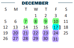 District School Academic Calendar for B L Gray Junior High for December 2021