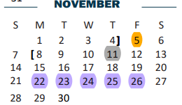 District School Academic Calendar for Elementary Aep for November 2021