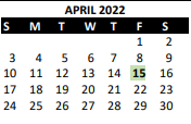 District School Academic Calendar for Shawnee Mission North High for April 2022
