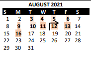 District School Academic Calendar for Indian Hills Middle for August 2021
