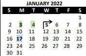 District School Academic Calendar for Prairie Elem for January 2022