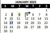 District School Academic Calendar for Belinder Elem for January 2022