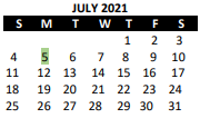 District School Academic Calendar for Belinder Elem for July 2021