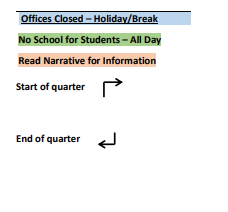 District School Academic Calendar Legend for John Diemer Elem