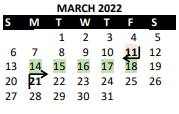 District School Academic Calendar for Westridge Middle for March 2022