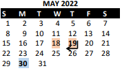 District School Academic Calendar for Westridge Middle for May 2022