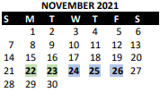 District School Academic Calendar for Bonjour Elem for November 2021