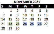 District School Academic Calendar for Westwood View Elem for November 2021