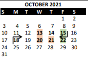 District School Academic Calendar for Indian Hills Middle for October 2021