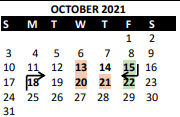 District School Academic Calendar for Apache Elem for October 2021