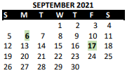 District School Academic Calendar for Rising Star Elem for September 2021