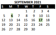 District School Academic Calendar for Tomahawk Elem for September 2021