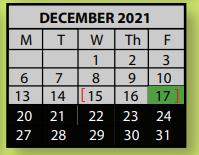 District School Academic Calendar for Houston Middle School for December 2021