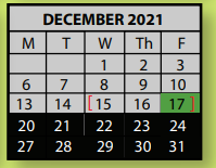 District School Academic Calendar for Southwind Middle School for December 2021