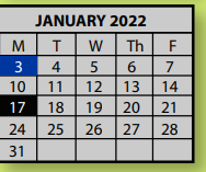 District School Academic Calendar for Bartlett High School for January 2022