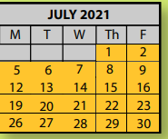 District School Academic Calendar for Alturia Elementary School for July 2021