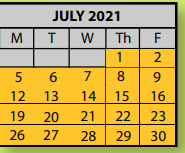 District School Academic Calendar for Tara Oaks Elementary School for July 2021