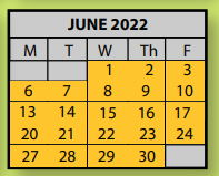 District School Academic Calendar for Elmore Park Middle School for June 2022
