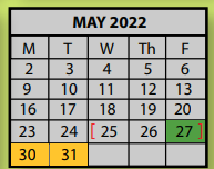District School Academic Calendar for Ellendale Elementary School for May 2022