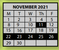 District School Academic Calendar for Elmore Park Middle School for November 2021