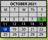 District School Academic Calendar for Elmore Park Middle School for October 2021