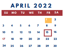 District School Academic Calendar for Valley Elementary School for April 2022