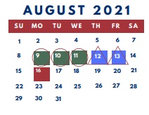 District School Academic Calendar for Shelby County Preschool Center for August 2021