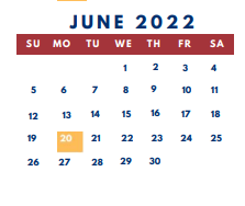 District School Academic Calendar for Wright Elementary School for June 2022
