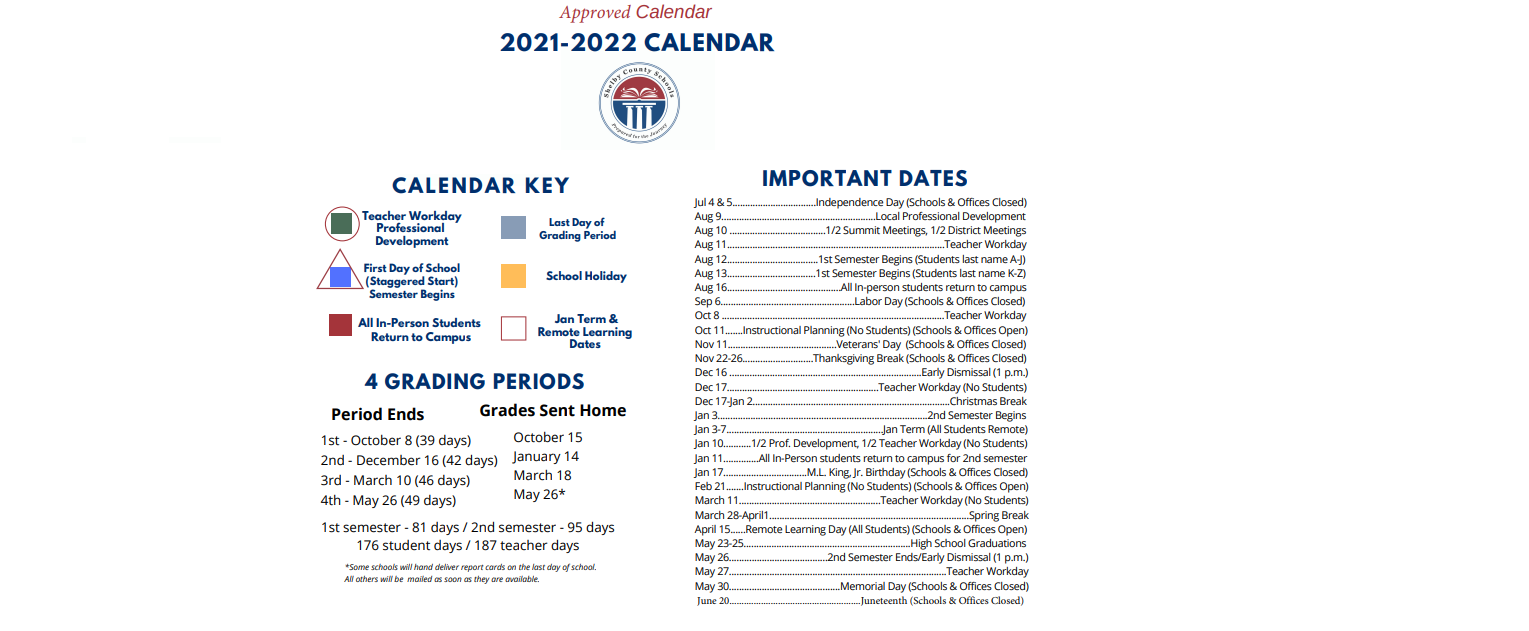 District School Academic Calendar Key for Shelby County High School