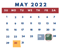 District School Academic Calendar for Calera Elementary School for May 2022