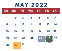 District School Academic Calendar for Shelby County Preschool Center for May 2022