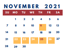 District School Academic Calendar for Shelby County East Middle School for November 2021