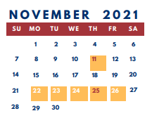 District School Academic Calendar for Thompson Middle School for November 2021