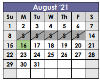 District School Academic Calendar for Shelbyville School for August 2021