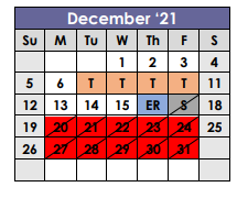 District School Academic Calendar for Shelbyville School for December 2021