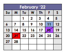 District School Academic Calendar for Shelbyville School for February 2022