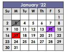 District School Academic Calendar for Shelbyville School for January 2022