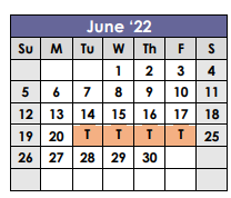 District School Academic Calendar for Shelbyville School for June 2022