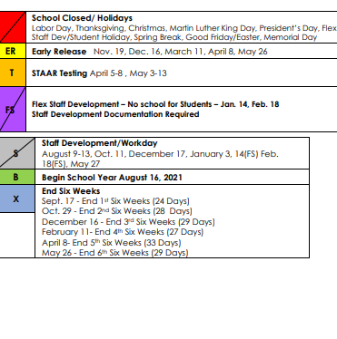 District School Academic Calendar Legend for Shelbyville School