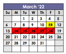 District School Academic Calendar for Shelbyville School for March 2022