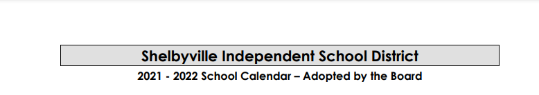 District School Academic Calendar for Shelbyville School