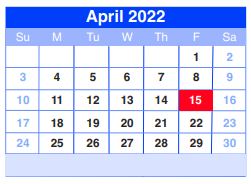 District School Academic Calendar for Sheldon Jjaep for April 2022