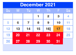 District School Academic Calendar for Sheldon Jjaep for December 2021