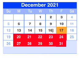 District School Academic Calendar for C E King Middle for December 2021